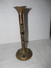 Extremely Rare 1920's Filagree Brass Glass Jewels Vanity Bud Vase E & JB? picture