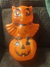 RARE VINTAGE STAR BAND HALLOWEEN OWL ON PUMPKIN BLOWMOLD LIGHTED  13” **HTF** picture