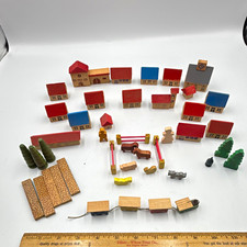 Vintage German Erzgebirge Wooden Miniature Village Toy Set Putz House Train Lot picture
