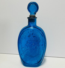 Vintage Ezra Brooks Never Surrender Blue Glass Whiskey Decanter Eagle Cannon picture