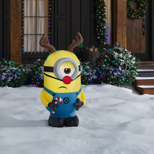 3.5ft Minions Stuart Reindeer Antlers Christmas Gemmy Airblown Inflatable NEW picture