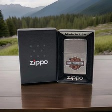Zippo Windproof Lighter Black Harley Davidson Logo Brushed Chrome 200HDH252 New picture