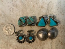 VTG 4 pairs Navajo Sterling Silver & Turquoise Clip On Earrings Native American picture