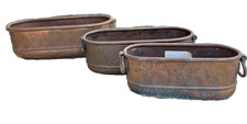 Set of 3 HEAVY vintage or antique copper & brass oval planter pots picture