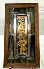 Vintage 1970s Stained Glass Pressed Flower & Butterfly Taxidermy Shadow Box picture