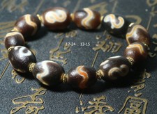 Energy Tibetan Old Agate S Money Hook Watere Wave Rich dZi Bead Bracelet Amulet picture