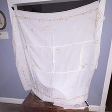 Vintage Hand Embroidered Tablecloth 64x53 Floral Butterfly Mid Century picture