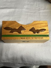 Vintage Japanese Hokkaido Woodcraft Foxes Desk Organizer Hand Made - Japan picture