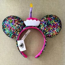 Birthday Cake Colorful Sequins Rainbow Disney Parks Minnie Mouse Ears Headband picture