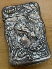 antique matches holder Empire Art Silver Plated Holder Face Girl Floral Design picture