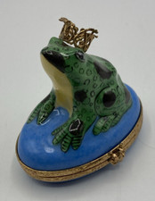 RARE Limoges France Peint Main Frog Crown Prince Trinket Box Ltd Edition 53/750 picture