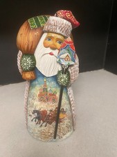 Russian signed Hand-carved and painted wooden Santa picture