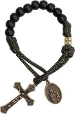 St. Joseph One Decade Green Paracord Black Beads Bracelet Prayer Rosary picture