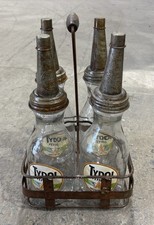 Set of (4) TYDOL Flying “A” Motor Oil Bottles w/ 4-Bottle Metal Bottle Carrier picture