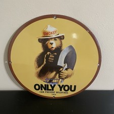 VINTAGE SMOKEY THE BEAR GASOLINE OIL PORCELAIN SIGN picture