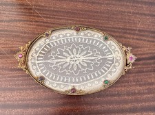 Antique Apollo Studios Jeweled Vanity Tray W/ Lace Insert 10” picture