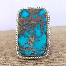 Navajo handmade large pilot mt turquoise. 925 silver size 7 1/2 picture