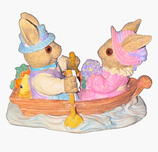Vtg 1995 Mervyns Easter Bunny Figurine Rabbits in Rowboat Spring Decor 00217 picture