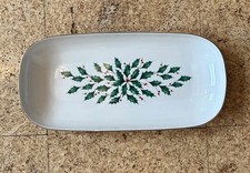 Lenox Fine China Christmas Holly Holiday Rectangular Bread Tray 14.2” Oblong EUC picture