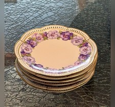 Six Antique Dessert Plates Schumann Bavaria Germany. Reticulated Edge 7  3/4 in. picture