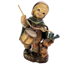 ANRI Child Drum Rabbit Figurine Wood Carving Hand Painted Italy 1978 Vintage picture