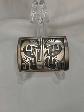 Vintage Steven Sockyma Hopi Sterling Silver Overlay Belt Buckle Kokopelli 57g  picture