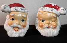 Vintage Winking Santa & Smiling Santa Faces Salt & Pepper Shakers•Japan 1950s picture