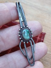 Vintage c1940s Hopi Or Navajo Silver Bezel Green Turquoise Wire Money Clip  picture