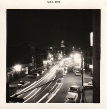Vintage Photo 1966 Night Photography Street Scene Long Exposure Bowling Sign USA picture
