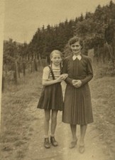 1940s Girls Sisters Portrait Holding Hands Forest Path Childhood Friends picture