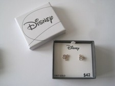 DISNEY Fine Earrings Mickey Mouse Crystal 10kt Gold Black Box picture