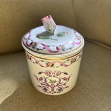 RARE VTG Richard Ginori Rapallo Round ITALY Ribbon Motif Jar Rose Lid~Gold Trim picture