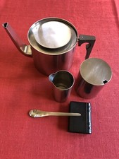 Vintage STELTON Stainless CYLINDA Teapot, Creamer & Sugar DENMARK picture