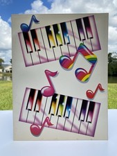 🌈 Vintage 1987 Lisa Frank Piano Keys Music Notes 2 Pocket Portfolio USA Rare picture