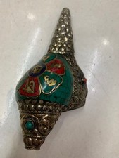 Excellent Rare Tibetan Hand Made Silver/Turquoise Weapped Conch Statue picture