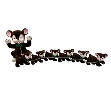 Rare Vintage 1950s Kitsch Flocked Bear Family Brown 6 Cubs on Chain Bow Tie picture