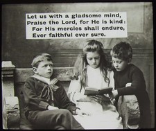 Glass Magic Lantern Slide CHILDREN READING WITH RELIGIOUS TEXT C1900 PHOTO  picture