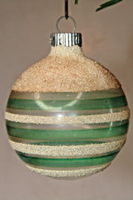 VTG WWII Unsilvered Glass Mica Striped BALL Christmas Ornament Shiny Brite GRN picture