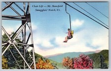 VTG Chair Lift Mt Mansfield Smugglers Notch Vermont Scenic View Linen Postcard picture
