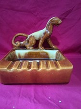 Vintage 1950's ceramic Panther Ashtray Brown and Yellow glaze picture