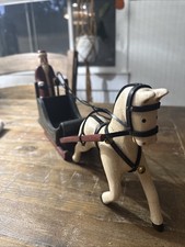 Hand Carved Wooden Santa With Sleigh And Horse. Signed Mark Glandon 1989- #s2 picture