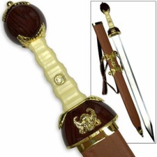 Maximus Roman Gladiator Sword Gold Medieval Gladius | Leather Wrapped Scabbard w picture