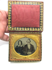 Daguerreotype Couple Velvet Book Style Case mid 1800s Distressed Antique Rare picture