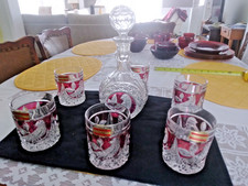 Very Nice Vtg Bleikristall Cut to Clear Cranberry Peace Dove Rocks Set New Cond. picture