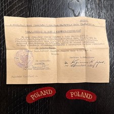 WWII Polish 1st Armored Division Document & Patches Lot 8th Rifle Battalion 1944 picture