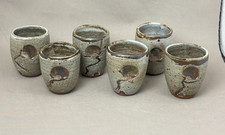 Vintage Studio Pottery Yunomi Tea Cup Set of 6 Stoneware Japanese Sake Tumbler picture
