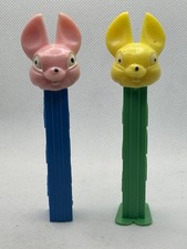 Vintage Easter Bunny Pez Dispensers Pink/Blue No Feet & Yellow/Green W Feet picture