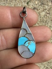 Vintage Navajo W Spencer Sterling Silver Pendant Turquoise & Pearl picture