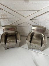 VTG Pair (2) Chrome Metal Sofa Arm Chairs Bookends Mid-century. Heavy 4.5 Lbs ea picture