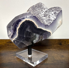 Large Purple Fluorite Banded Mineral Specimen Slab with Display Stand picture
